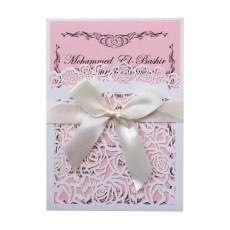 White Invitation Card with Bowknot Laser Cut Invitations  Rose Pattern